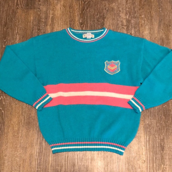 Vintage Sweaters - Vintage 1980s Junior Expert Neon Stripe Sweater